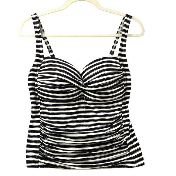 Nip Tuck Swim Size 12 Tankini Top Multi Fit Cup Striped Ruched Adjustable Straps - Picture 1 of 15